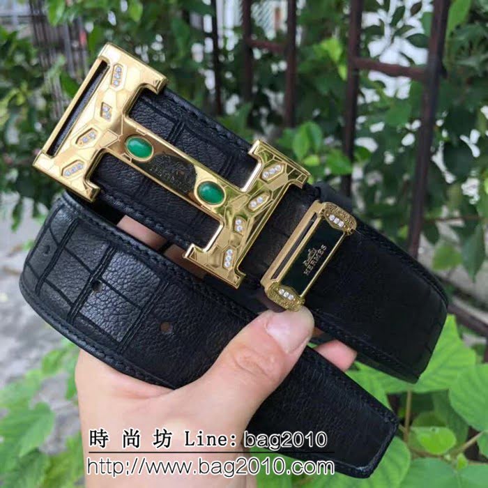 愛馬仕HERMES 南非野生鹿皮 精湛工藝鑲鑽貓眼石高端男士皮帶 HHG1523
